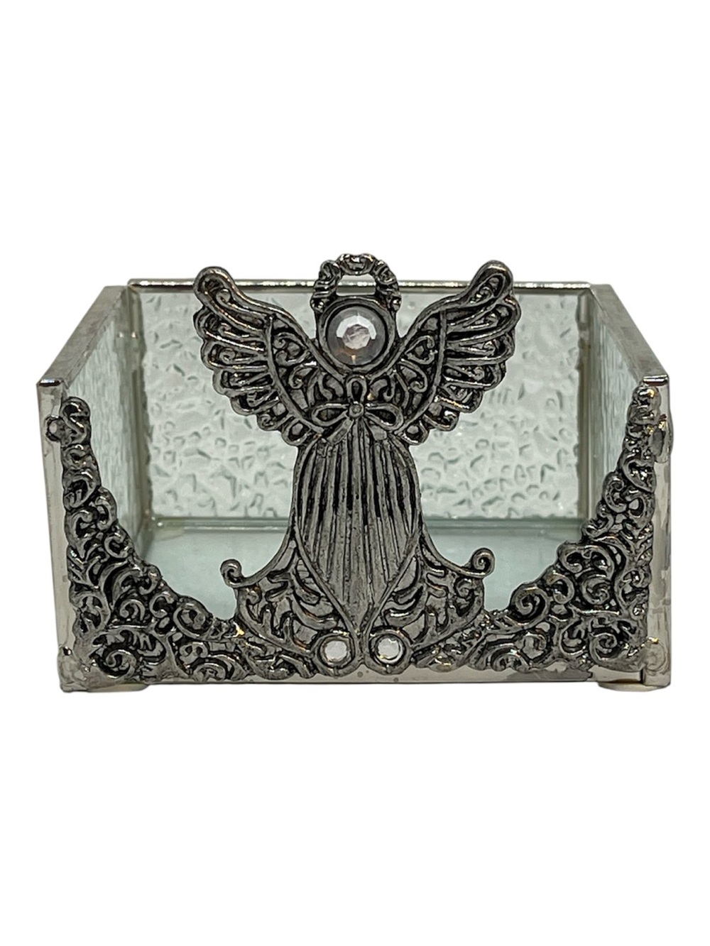 Dicksons Pewter Angel Textured Glass & Metal 
Accessories Trinket Box